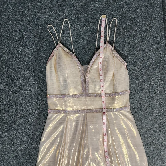 Camille Dress Metallic Sweetheart Rhinstone Maxi Champagne Plus Size 14 - Picture 15 of 17